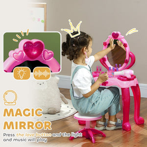 English Elm Qaba Kids Vanity Set With Interactive Mirror & 15 Accessories, Pink Makeup Table For Creative Play W2225P249752-GIGA