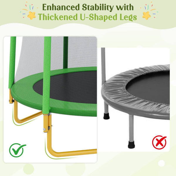 English Elm [without Basketball Hoop] 5.5 Ft Kids Trampoline with Safety Net and Foam Padded Poles Green N739P443065F