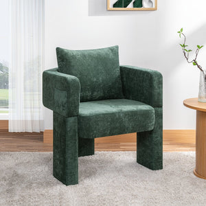 English Elm Modern Chenille 3-Leg Dining Chair with Ergonomic Arms and Removable Pillow, Supportive Comfy Accent Seating for Small Spaces Dark Green 31.5 L x 27.76 W x 15.16 H W1716P280600