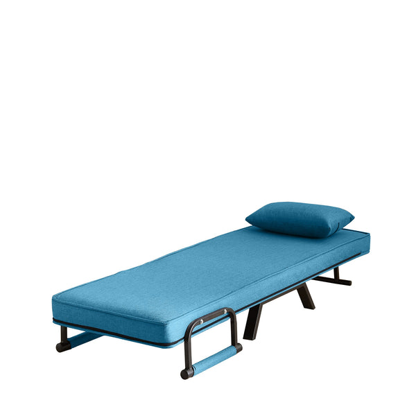 English Elm Convertible Chair Bed Sleeper 5-in-1 Folding Futon Sofa for Adults, Linen Upholstery, 5-Position Recline, Removable Arms, 450lb Capacity, Machine-Wash Cover — Blue W1359P211935