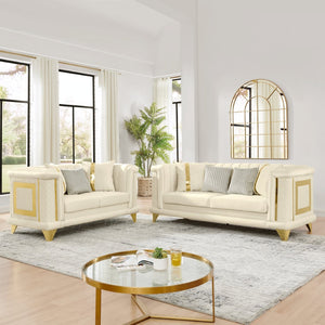 English Elm 69 Inch Italian Velvet Loveseat Tufted Victorian Glam Sofa with Gold Steel Trim W1191S00048