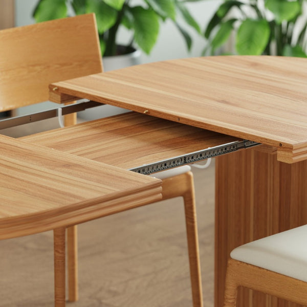 English Elm 55.11"-70.86" Extendable Dining Table with Sculpted Striped Legs Seats Six in Modern Style Natural Walnut W757P411752