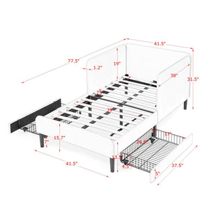 English Elm Twin Velvet Upholstered Platform Bed with 2 Underbed Storage Drawers, Convertible Sofa, Beige Twin W1413P298909