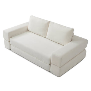 English Elm 81'' Corduroy Floor Sofa Convertible Loveseat Futon Sleeper with Foam Fill and Pillows Beige W1117P459678