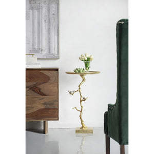 English Elm 16.9x16.9x28" Round Aluminum Side Table Sculptural Bird Branch Art Deco Accent W2078P485327