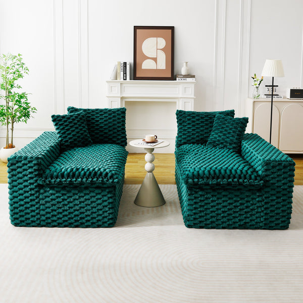 English Elm Luxury Turtle Velvet Multifunctional Sofa - Convertible Green Modular Seating for Family, 400lb Capacity W3371S00043