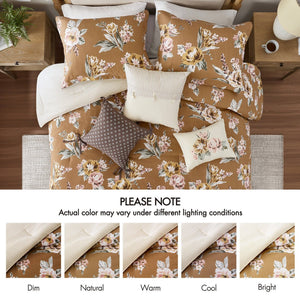 English Elm 7-piece King Reversible Floral Comforter Set Earthy Cotton Blend Bohemian Bedroom B035P440210