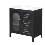 English Elm 30" Bathroom Vanity With Sink, Bathroom Vanity Cabinet With Two Drawers and Door, Adjustable Shelf, Solid Wood and Mdf, Black