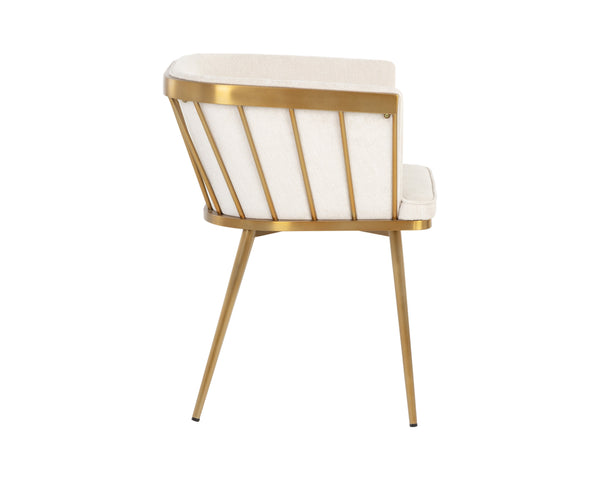 Sunpan Caily Dining Armchair - Modern Elegance with Gold Stainless Steel Frame for Stylish Dining Spaces Polo Club Muslin