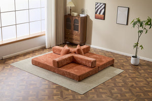 English Elm Floor Couch - Stylish Convertible Futon Sofa Bed With Armrests & Pillow Support In Orange Chenille W3723P344022