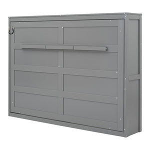 English Elm Queen Murphy Wall Bed with Dual Piston Mechanism Space Saving Mdf Cabinet Frame Gray LP000665AAE-2