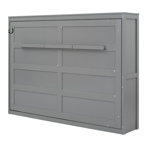 English Elm Queen Murphy Wall Bed with Dual Piston Mechanism Space Saving Mdf Cabinet Frame Gray LP000665AAE-2
