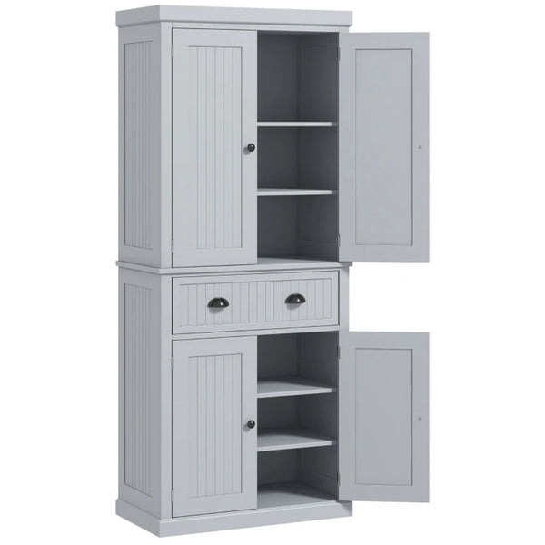 English Elm Tall Farmhouse Pantry Cabinet with Beadboard Doors Drawer and Adjustable Shelving T3971S00123