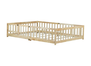 English Elm Full Size Rubberwood Floor Bed with Safety Guardrails and Latching Door for Toddlers Natural W504P429299