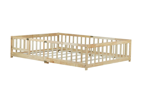 English Elm Full Size Rubberwood Floor Bed with Safety Guardrails and Latching Door for Toddlers Natural W504P429299
