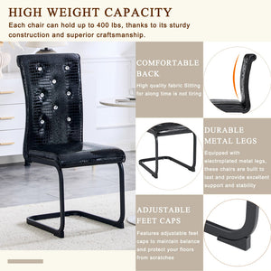 English Elm Set of 2 Glam Faux Alligator Pvc Dining Chairs with Crystal Buckle Bow Legs Black W3875P371060