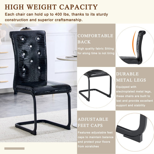 English Elm Set of 2 Glam Faux Alligator Pvc Dining Chairs with Crystal Buckle Bow Legs W3875P371067