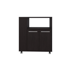 English Elm Bethesda Kitchen Cart with Double-Door Cabinet & Open Shelf, Black Engineered Wood Storage Solution B092P286118