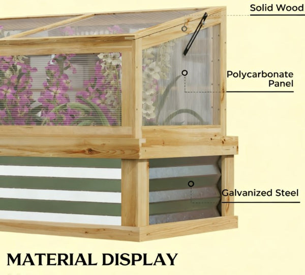 English Elm Raised Garden Bed with Cold Frame Greenhouse Fir Wood and Galvanized Steel Kit T3971P422197