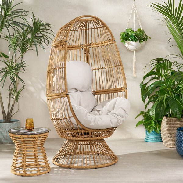 English Elm Christopher Knight Home® - RESEDA Swivel Egg Chair with Faux Rattan Basket, Water-Resistant Cushion, Handcrafted Comfort Natural 67931.00LBGE