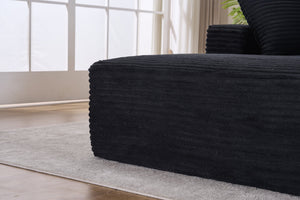 English Elm Oversized Corduroy Chaise Longue Sofa Bed — Modern Deep Seat Sleeper with Armrests & Pillows, Black W1752P282660