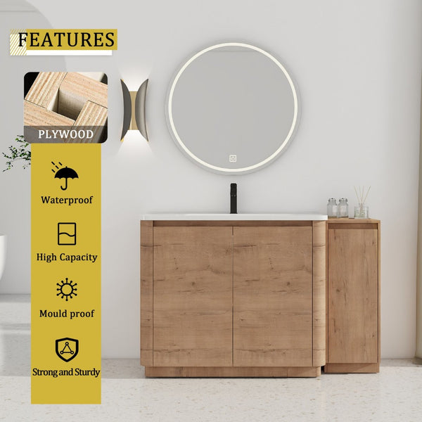 English Elm 52'' Freestanding Bathroom Vanity Oak Finish Ceramic Sink Soft Close Storage Cabinet W999S00513