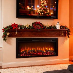 English Elm 44 Inch Recessed Electric Fireplace with Led Flame Heater and Remote for Living Rooms W1769P171420
