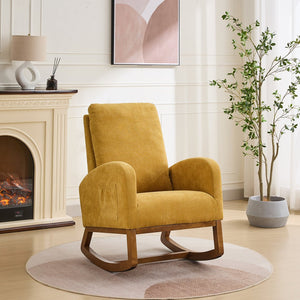 English Elm 27.2"W Rocking Chair Sherpa Glider with High Back and Side Pocket, Cozy Foam Seat, Rubber Wood Legs Mustard W3188P304601