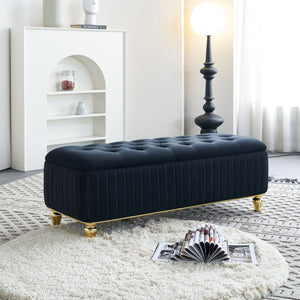 English Elm 47.24''W Storage Ottoman with Deep Button Tufting, Gold Accent Trim, Gas Lift, Sturdy Metal Legs Black W579P224706