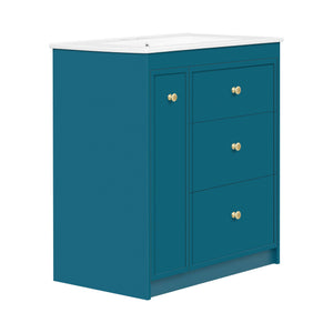 English Elm 30'' Modern Bathroom Vanity With Ceramic Sink, Durable Blue Finish & Ample Storage For Essentials N710P228374C