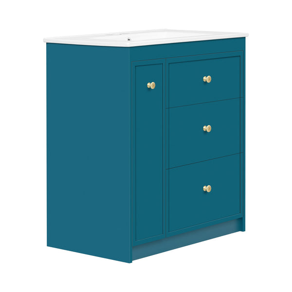 English Elm 30'' Modern Bathroom Vanity With Ceramic Sink, Durable Blue Finish & Ample Storage For Essentials N710P228374C