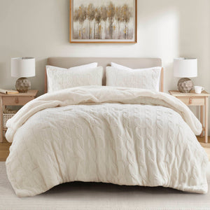 English Elm 2 Pieces Twin Waffle Knit Chenille Comforter Set with Plush Sherpa Reversible Cozy Bedding Ensemble Ivory 20.47 L x 11.42 W x 9.84 H B035P381299