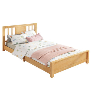 English Elm Twin Low Profile Floor Bed with Guardrails Pine Wood Frame Minimalist Bedroom Natural W1580P438799
