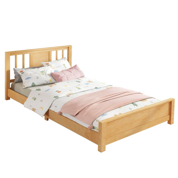 English Elm Twin Low Profile Floor Bed with Guardrails Pine Wood Frame Minimalist Bedroom Natural W1580P438799