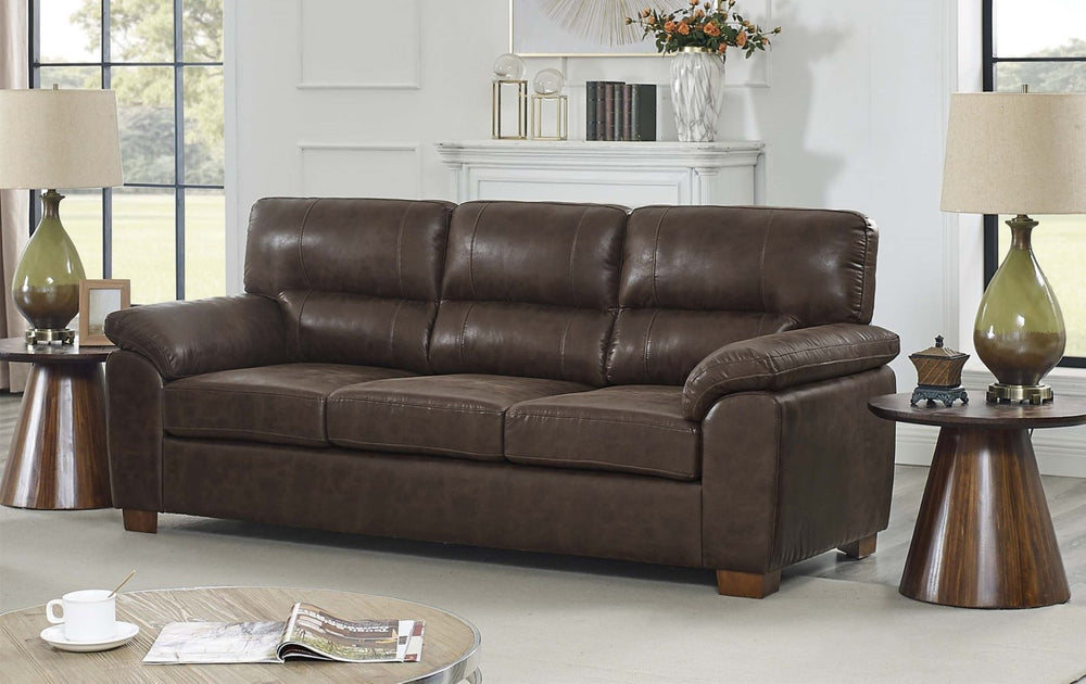 English Elm Vintage Tufted Leather Three Seat Sofa with Rolled Arms for Classic Living Rooms B343S00045
