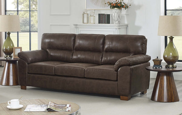 English Elm Vintage Tufted Leather Three Seat Sofa with Rolled Arms for Classic Living Rooms B343S00045