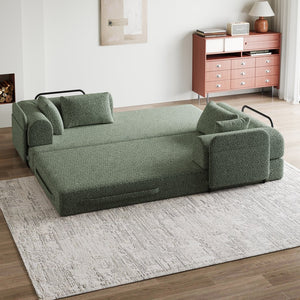 English Elm 78.7-Inch Convertible Sleeper Sofa Bed with Chenille Upholstery, High-Density Foam, Side Pocket Storage Green W834P337411