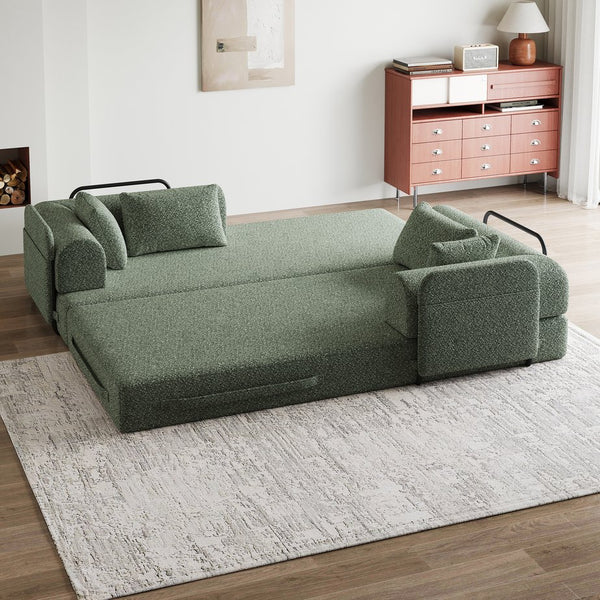 English Elm 78.7-Inch Convertible Sleeper Sofa Bed with Chenille Upholstery, High-Density Foam, Side Pocket Storage Green W834P337411