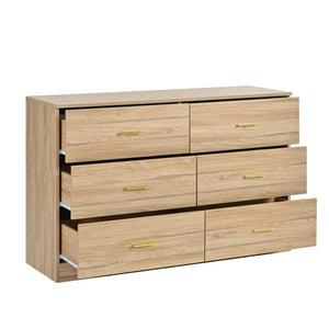 English Elm Modern Six Drawer Wide Chest Matte Hardware Bedroom Closet Organizer Storage Unit Natural W1785P379415