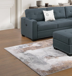 English Elm Casual Tufted Sectional Sofa Set with USB One-Arm Loveseat, Nailhead Trim, Pillows & Ottoman - Sleek Comfort and Versatile Configuration Dark Gray 59 L x 40 W x 27 H B011S01783