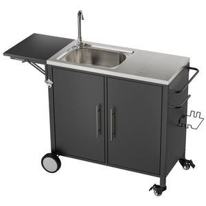 English Elm Outdoor Stainless Steel Grill Cart with Sink Foldable Top and Lockable Wheels W3190P426842