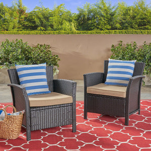 English Elm Christopher Knight Home® - ST LUCIA CHAIR Stylish PE Rattan Patio Seat with Iron Frame, Waterproof Fabric, Compact 28.25x25.5x17 Brown+Tan 54676.00BRN