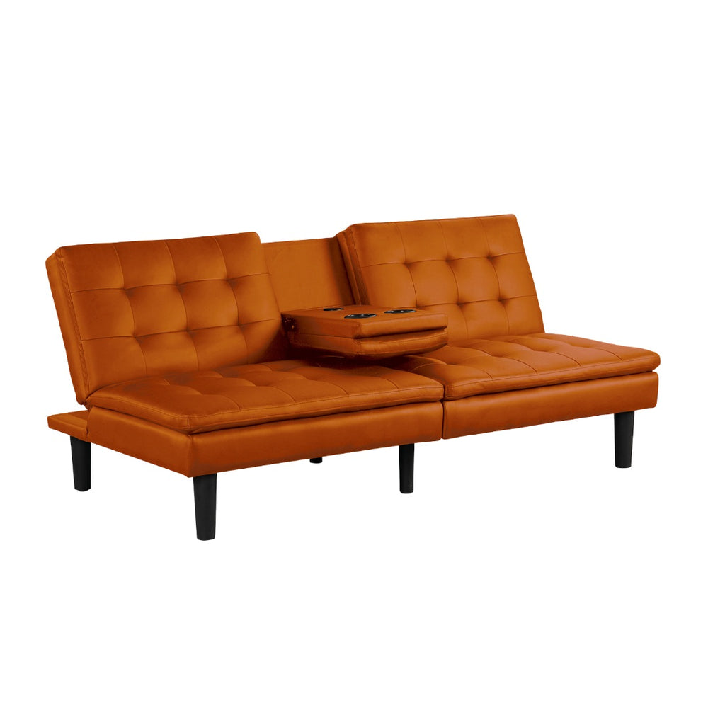 English Elm Contemporary Microfiber Futon Sofa Converts to Bed with Chrome Legs, Compact Space-Saving Design, Durable Upholstery Orange 44 L x 37 W x 15 H B2741P363839