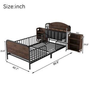 English Elm Twin Solid Wood Platform Bed with Guardrail for Kids, Low-Profile Sturdy Pine Frame, Safe Sleep Solution Black 45.87 L x 17.72 W x 11.22 H W2593P337457