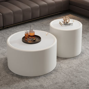 English Elm Black Round Pu Leather Coffee Table with Tempered Glass Top and Hidden Storage Cream White W3081P442390