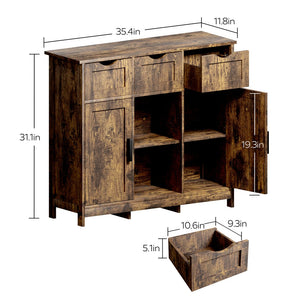 English Elm Storage Cabinet with Drawers and Adjustable Shelves, MDF Durable Accent Piece for Home Organization and Decor Vintage W2386P228990
