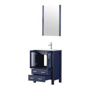 English Elm Navy Bath Vanity 24"W x18.25"D with White Ceramic Top, Chrome Faucet & 22"x32" Mirror, Durable Finish B2731S01284