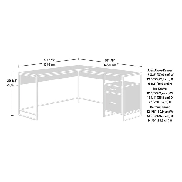 English Elm L-Shaped Modern Desk With Oak And White Finish - Space-Saving Design For Home Office And Study B356P367762