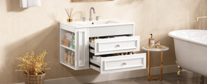 English Elm 30'' Wall Mounted Bathroom Vanity with Ceramic Sink, Floating MDF Cabinet, Soft-Close Drawers & Ample Storage White N710P334915K