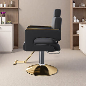 English Elm Professional Hydraulic Barber Chair with 360° Swivel, Reclining 160°, Golden Base & PU Leather Comfort W2700P318167